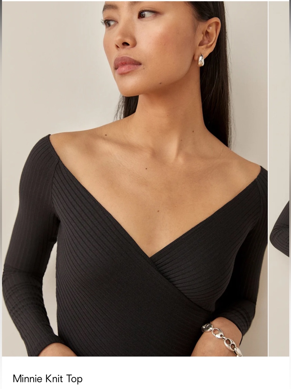 Reformation Minnie Ribbed Wrap Top — Black